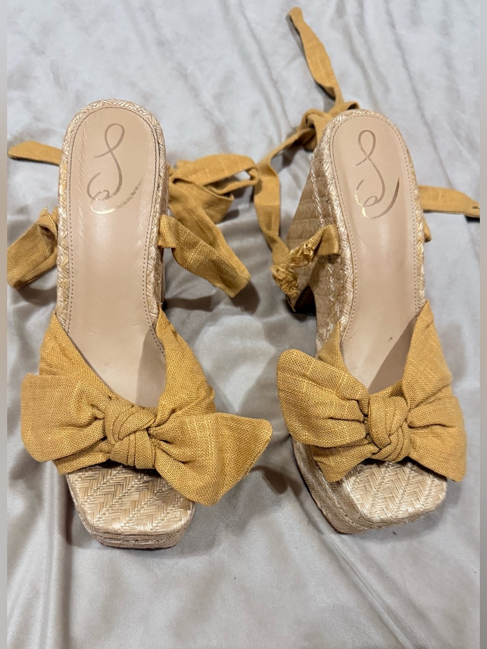 Sam Edelman Mustard Bow Espadrille Wedge Sandals